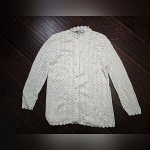 Carly Blake Vintage Womens White Knit Button Up Cardigan Sweater Medium
